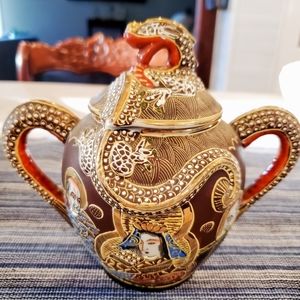 Vintage 1900's Nippon Satsuma Brown Dragon Sugar Pot